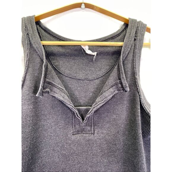 Anthropologie Daily Practice Waffle Knit Henley Midi Dress Charcoal Gray Large - Picture 5 of 11